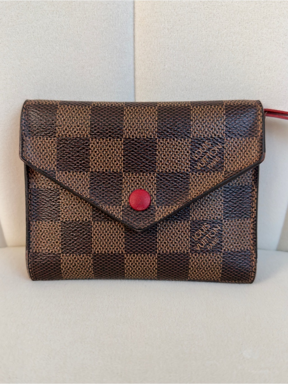 Louis Vuitton Victorine Wallet Damier Ebene Cerise Red RFID 2022 w Box Dust Bag